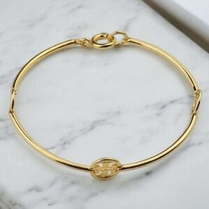 New Tory Burch Miller Double T Station Bracelet in Gold with tag